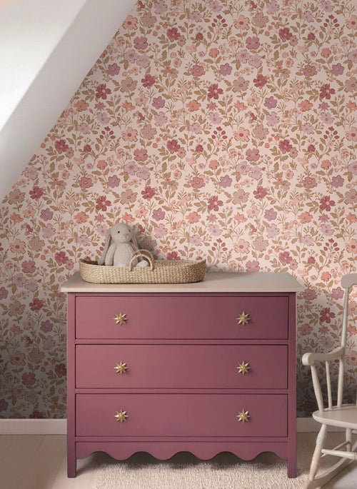 ESTAhome behang bloemetjes roze en paars - 50 x 900 cm - 132235