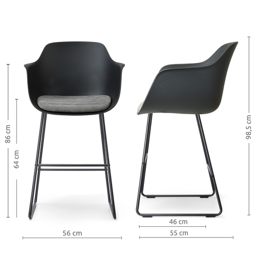 Nolon Nino-Liz barkruk zwart met zeegrijs zitkussen - zwart onderstel - 65 cm