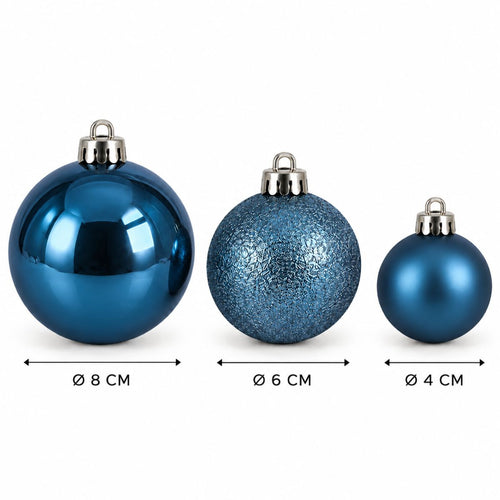 Mica Decorations Bal Onbreekbaar Donkerblauw 46 Stuks - Kerstballenset met Glanzende, Matte en Glitter Afwerking - Onbreekbare Kerstballen van