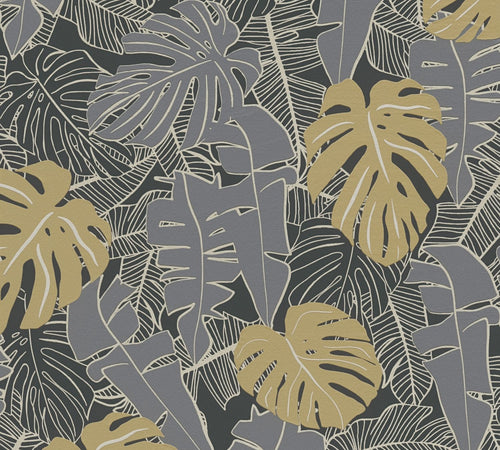 Livingwalls behang palmbomen zwart, goud en grijs - 53 cm x 10.05 m - AS-389051 - vtwonen shop