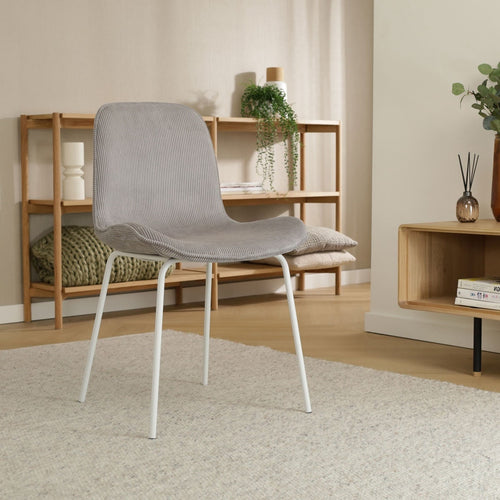 Nolon Nora-Fé Eetkamerstoelen Set van 2 - Rib Warm Grijs - Witte Poten - vtwonen shop