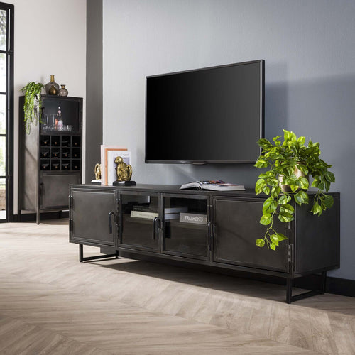 Giga Meubel TV-meubel Rift - Zwart Metaal - 4 Vakken - 180x40x50cm