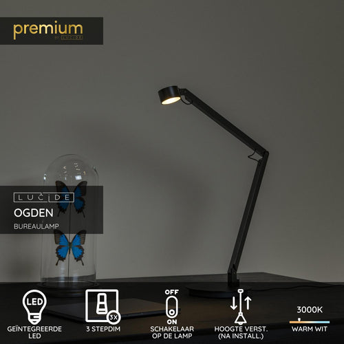 Lucide bureaulamp OGDEN - Geïntegreerde LED - Zwart - vtwonen shop