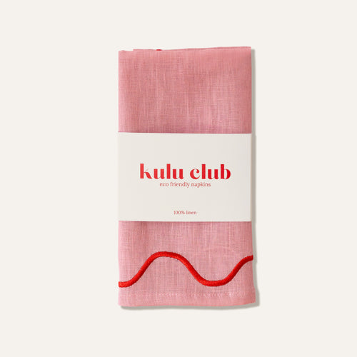 Kulu Club servetten Wavy - 100% linnen - roze - set van 2 - vtwonen shop