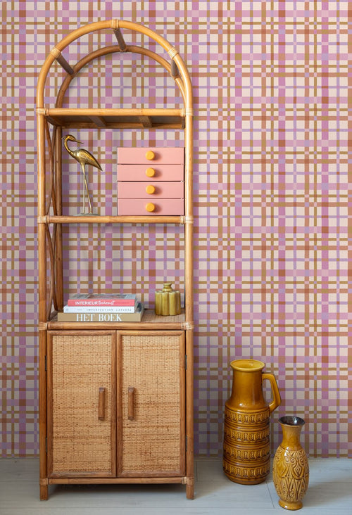 ESTAhome behang ruitjes paars - 50 x 900 cm - 132051