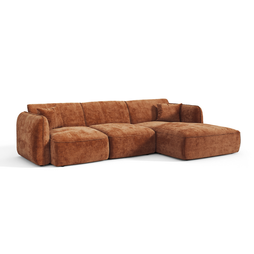 Premium Interiors - Rechthoekige hoekbank LOMI - gewaafd fluweel terracotta 274cm