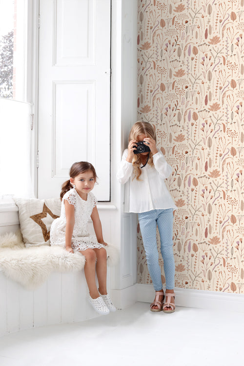 ESTAhome behang veldbloemen warm beige, terracotta en paars - 50 x 900 cm - 131161 - vtwonen shop