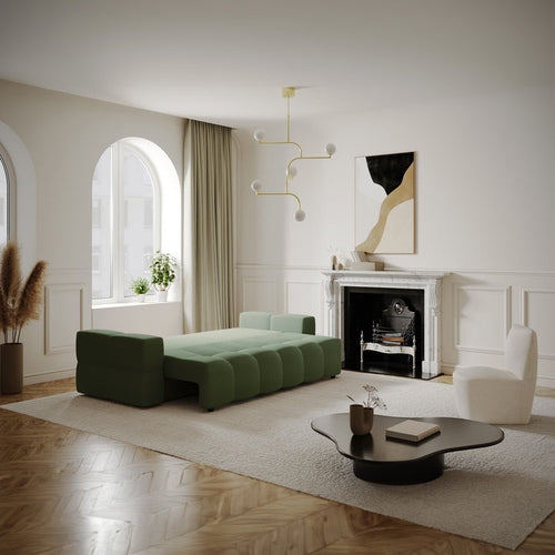 Sia Home - Slaapbank met opbergruimte, notenhout GABRIEL - kruisweefsel olijfgroen 247cm