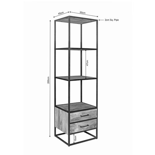 Starfurn Boekenkast Dakota - Naturel Hout - 2-Lades - 55x45x200cm