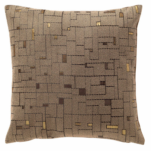 GIBSON - kussenhoes 45x45 cm - gouddraad - geometrisch motief - Sepia Tint - bruin, goud
