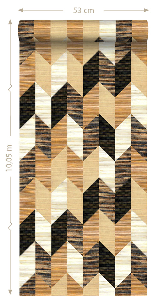 Origin Wallcoverings XXL behang grasweefsel in grafisch 3D motief zwart, beige en crème - 50 x 900 cm - 357214