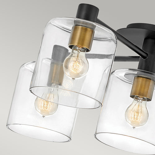 Elstead Hinkley Axel Multi Arm Semi Flush Plafondlamp Zwart met Heritage Brass