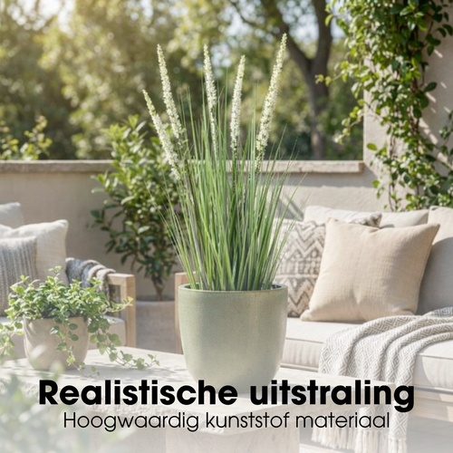 Mica Decorations Eremurus – Kunstgras in Pot – Realistische Nepplant Woondecoratie – Kunstplanten voor Binnen en Buiten – H80 x Ø25 cm – Groen, Wit