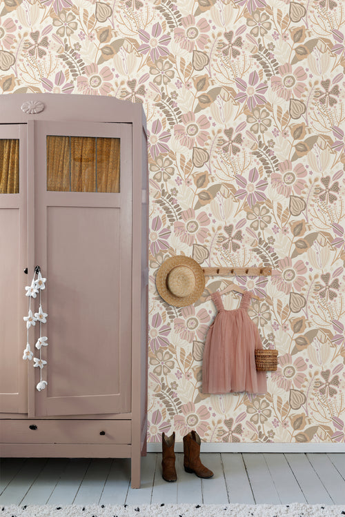 ESTAhome behang bloemmotief beige en lila paars - 53 cm x 10.05 m - 139675 - vtwonen shop