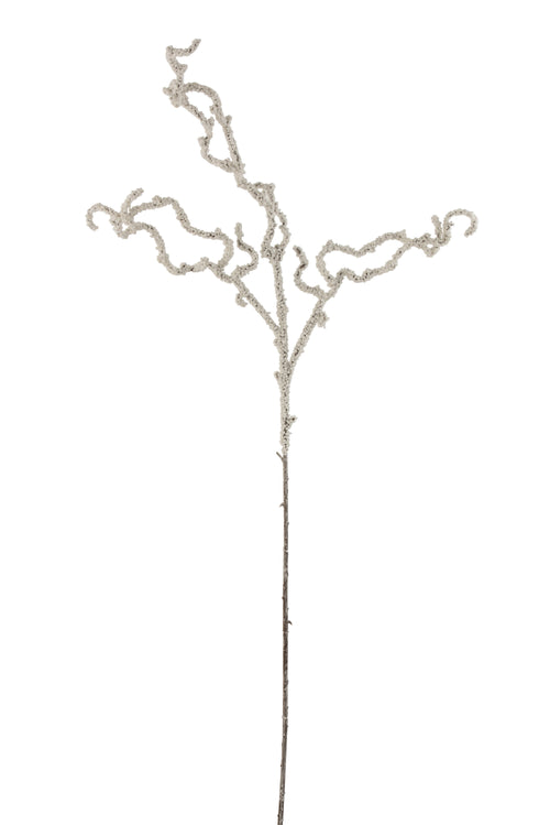 J-Line decoratie tak Kronkel Glitter - kunststof - wit - 12 stuks