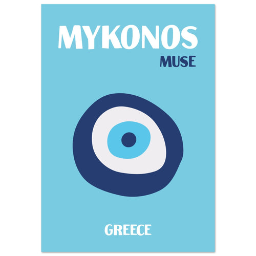 Artfulprints Poster met Lijst Griekenland - Mykonos   - 50x70 cm - Blauw