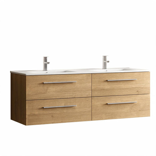 LOMAZOO badkamermeubel Valeno - zwevend - witte wastafel - licht eiken - 140 cm