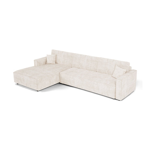 Premium Interiors - Linkshoekbank met slaapfunctie en opbergruimte  - corduroy crème 297cm