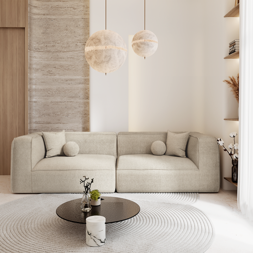 Premium Interiors - 3-zitsbank met geweven stofbekleding  SOFIA - kruispatroonweefsel beige 250cm