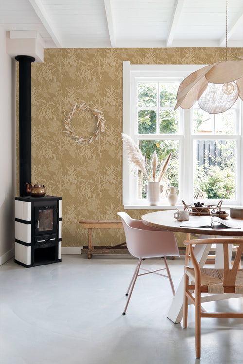 ESTAhome behang tropische bladeren okergeel - 50 x 900 cm - 139893 - vtwonen shop