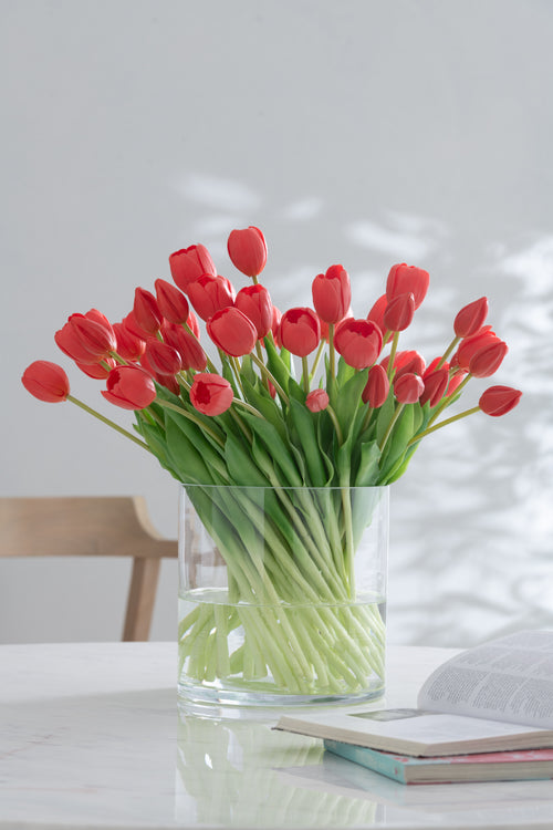 J-Line boeket Tulpen 7 stuks - kunststof - koraal/roze - large