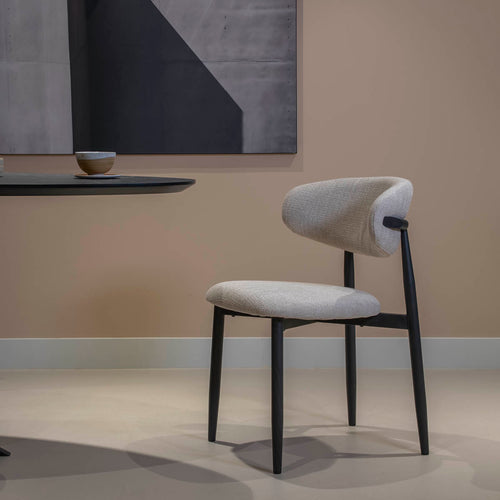 Giga Meubel Eetkamerstoel Alexia - Beige/Zwart - 52x56x77cm - Set van 2