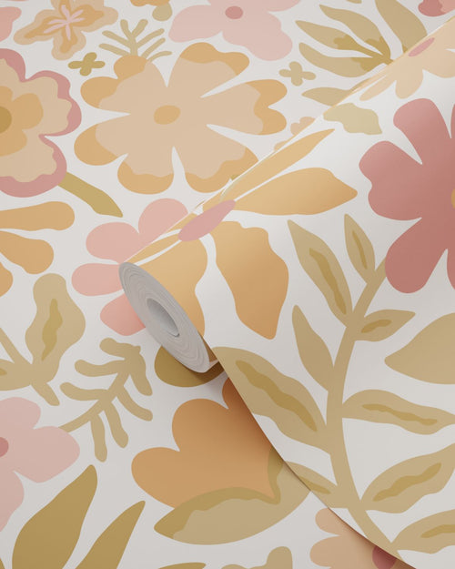 ESTAhome behang bloemetjes oranje en roze - 50 x 900 cm - 132291