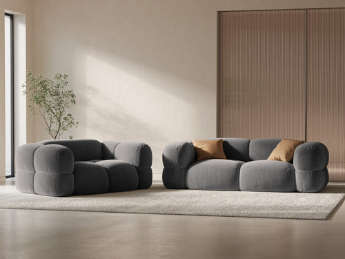 Cosmopolitan Design Bank Loretto 2-zits, flueel grijs - 100x180x68cm