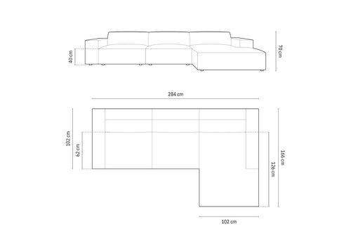 Cosmopolitan Design rechter hoekbank Chicago 4-zits, flueel zwart - 167x294x78cm