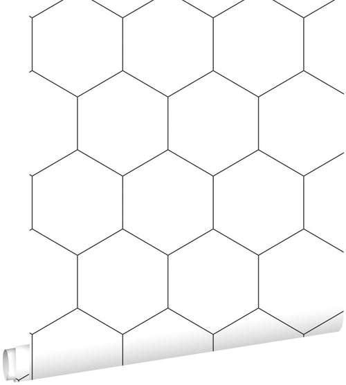 ESTAhome behang hexagon zwart wit - 53 cm x 10.05 m - 139311