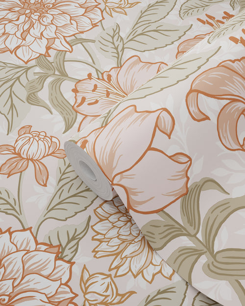 ESTAhome behang vintage bloemen oudroze en groen - 53 cm x 10.05 m - 139479