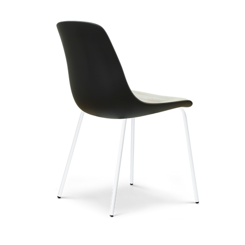 Nolon Nora-Liv eetkamerstoel zwart met naturelbeige zitkussen - wit onderstel - vtwonen shop