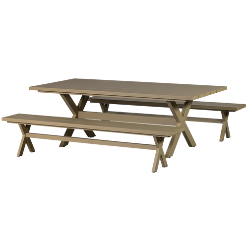 WOOOD picknicktafel tuin Delta - Aluminium - Groen/Zand - 75x220x105 - vtwonen shop
