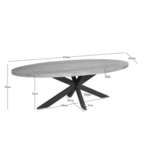 Starfurn Eettafel Dakota - Ovaal Naturel Hout - 210x100x76cm
