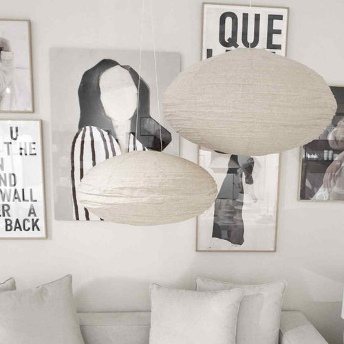 NOA MAY Hanglamp Ellips - taupe - linnen - XXL - Ø 80 cm / H 45 cm