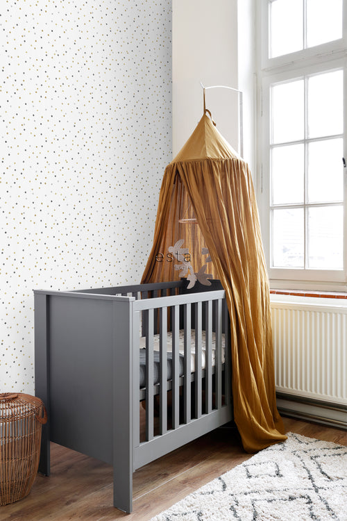 ESTAhome behang stippen goud, lichtgrijs en donkergrijs - 53 cm x 10.05 m - 139050