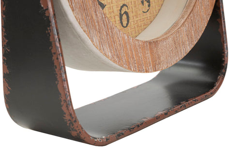 Houten en metalen tafelklok bruin 23,5x7x24 cm