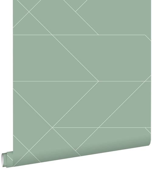 ESTAhome behang grafische lijnen vergrijsd mintgroen - 53 cm x 10.05 m - 139453