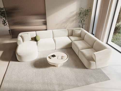 Cosmopolitan Design Modulaire panoramische hoekbank links Campi 7-zits, flueel lichtbeige - 255x330x70cm