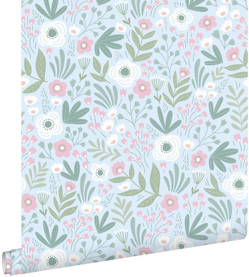 ESTAhome behang bloemetjes groen en roze - 50 x 900 cm - 131066 - vtwonen shop