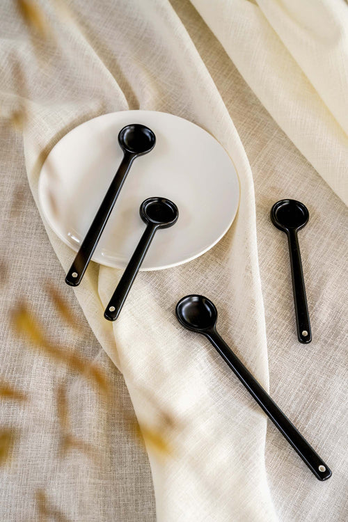 vtwonen Theelepels - Porselein - Zwart - Set van 6