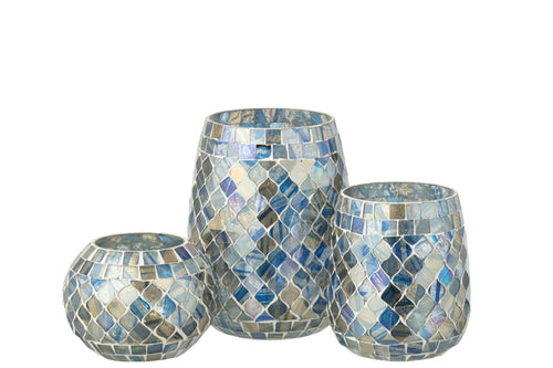 J-Line kaarshouder Mozaïek - glas - grijsblauw