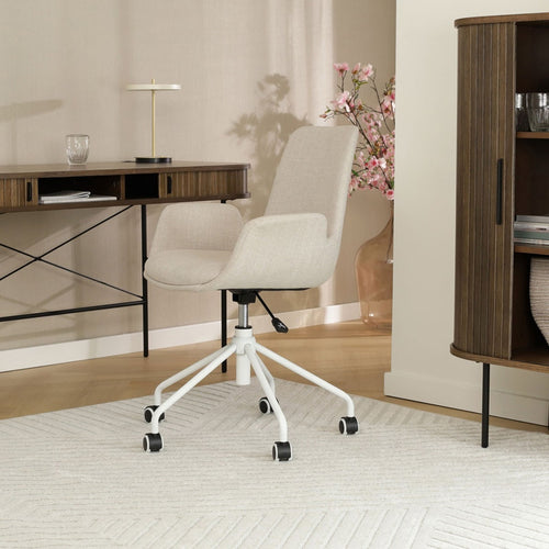 Nolon Nout-Eef Bureaustoel Beige - Armleuning - Wit Onderstel
