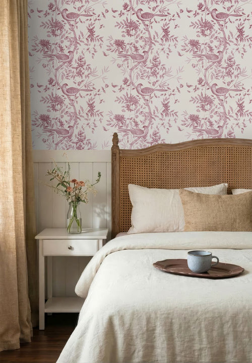 ESTAhome behang bloemen en vogels bordeaux rood - 50 x 900 cm - 132116