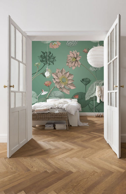 Sanders & Sanders fotobehang lotus bloem groen en roze - 200 x 250 cm - 612728 - vtwonen shop