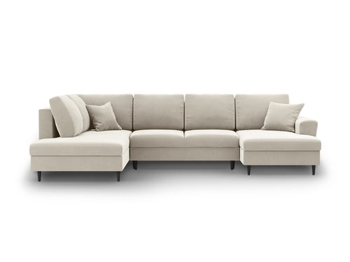 Cosmopolitan Design Links panoramische slaapbank met opbergdoos Kyoto 7-zits, flueel lichtbeige - 194x313x88cm