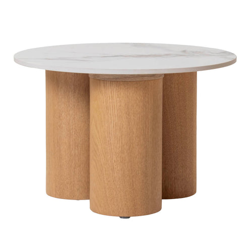 Giga Meubel Salontafel Alita - Wit Keramiek/Naturel - Ø70/50x42/32cm - Set van 2