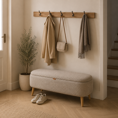 Nolon Juna bankje met opbergruimte bouclé taupe - 95 x 37 cm
