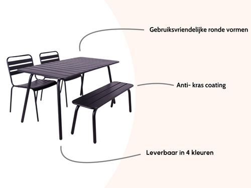 MaximaVida metalen tuinset Max 150 cm zwart -4-delig bank zonder rugleuning - vtwonen shop