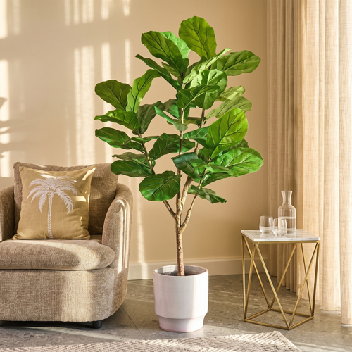 Mica Decorations Ficus Lyrata Kunstplant - Kunststof Kamerplant in Zwarte Pot - Water- en UV Bestendig voor Binnen en Buiten - Onderhoudsvrij